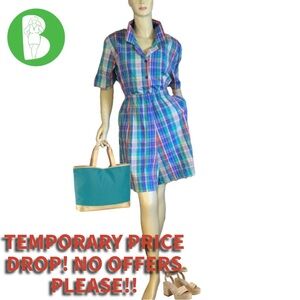 VINTAGE 1980'S CRICKET LANE BLUE PLAID PRINT SHORTS SET (16)